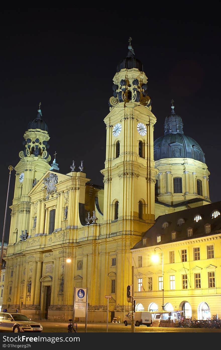 The Catholic Theatine Church St. Cajetan, Bavaria, Germany, night scene.