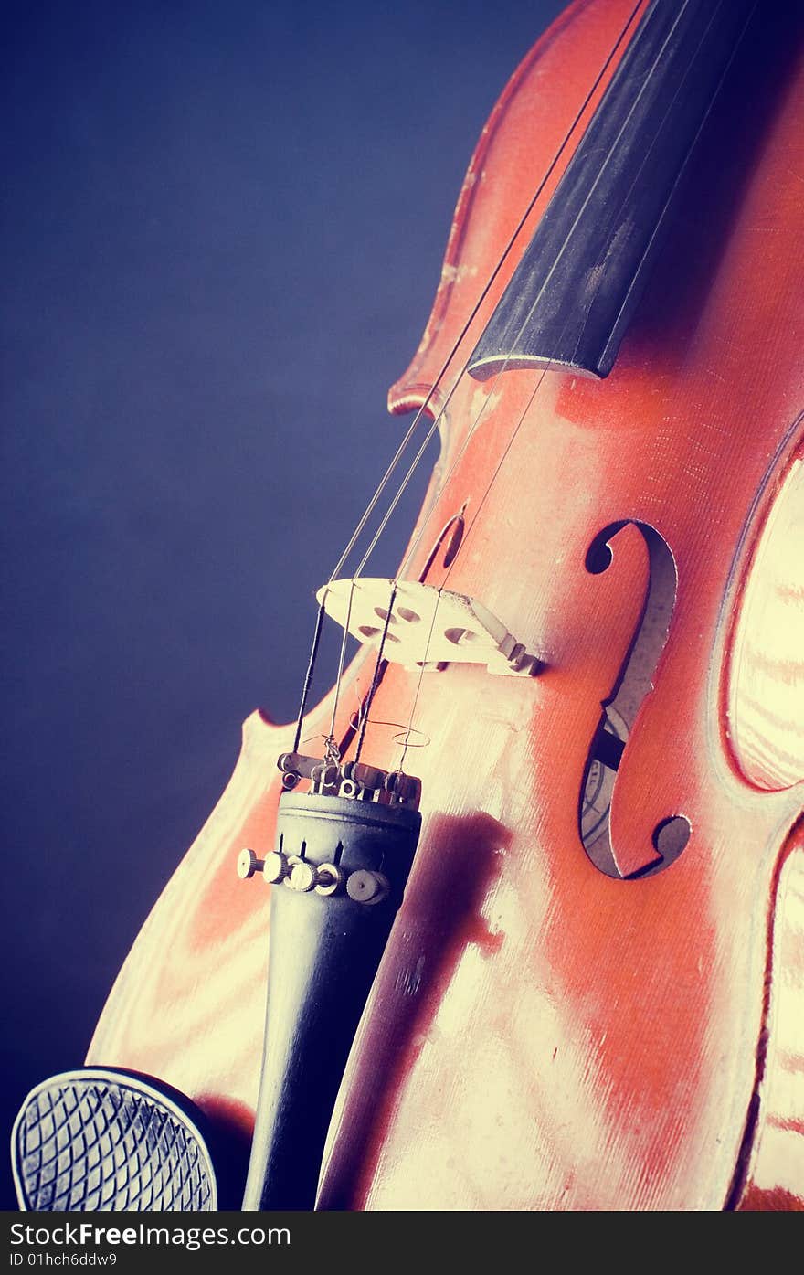 Violin details with blue background