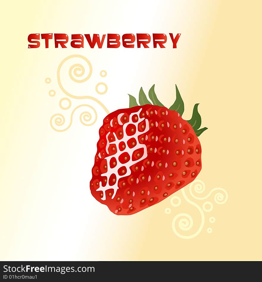 Ripe strawberry on a yellow background with a pattern