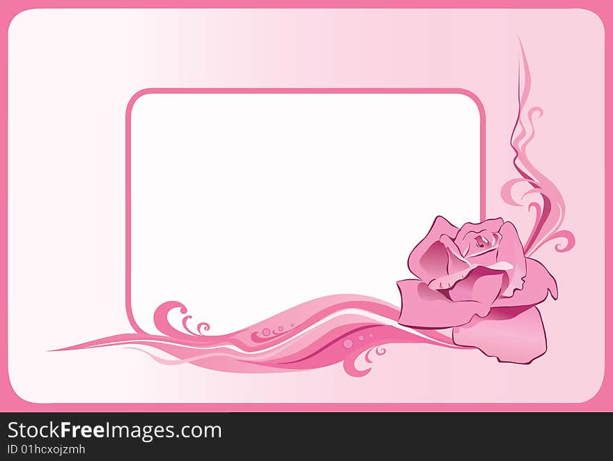 Pink frame on a pink background with a rose