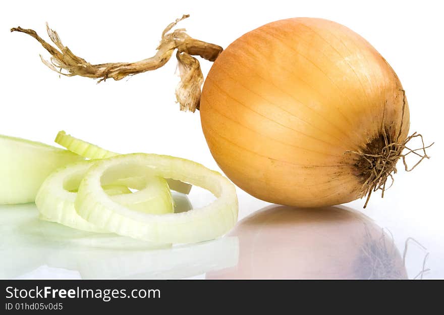 Onion on white with reflection