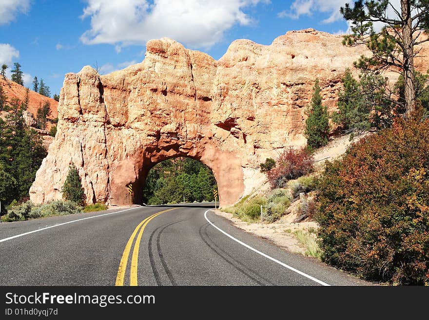 Road through Stone Gate, Red Canyon at Bryce Canyon NP, Utah