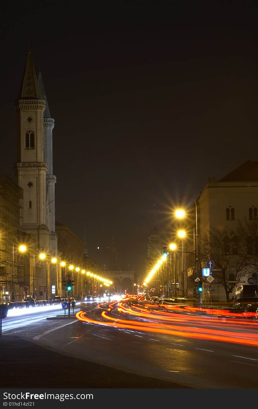 Catholic Parish and University Church St. Louis, called Ludwigskirche in Munich, Bayern, Germany, night scene