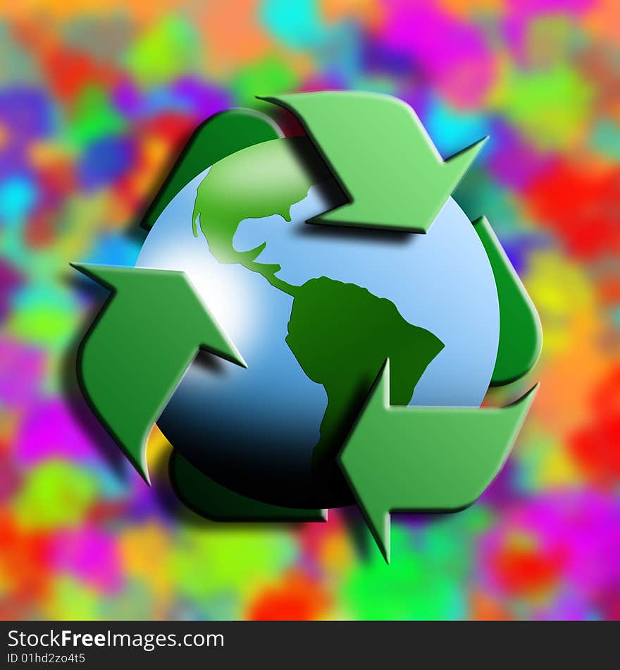 Recycling symbol with earth in the center