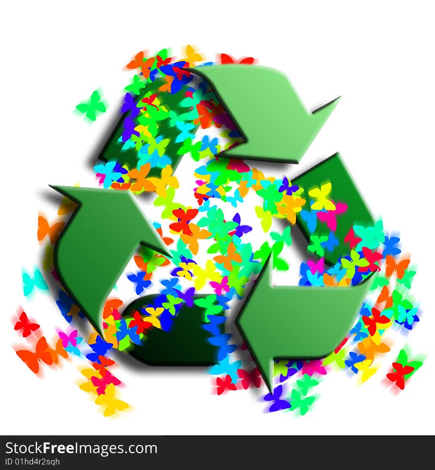 Recycling symbol with butterflies