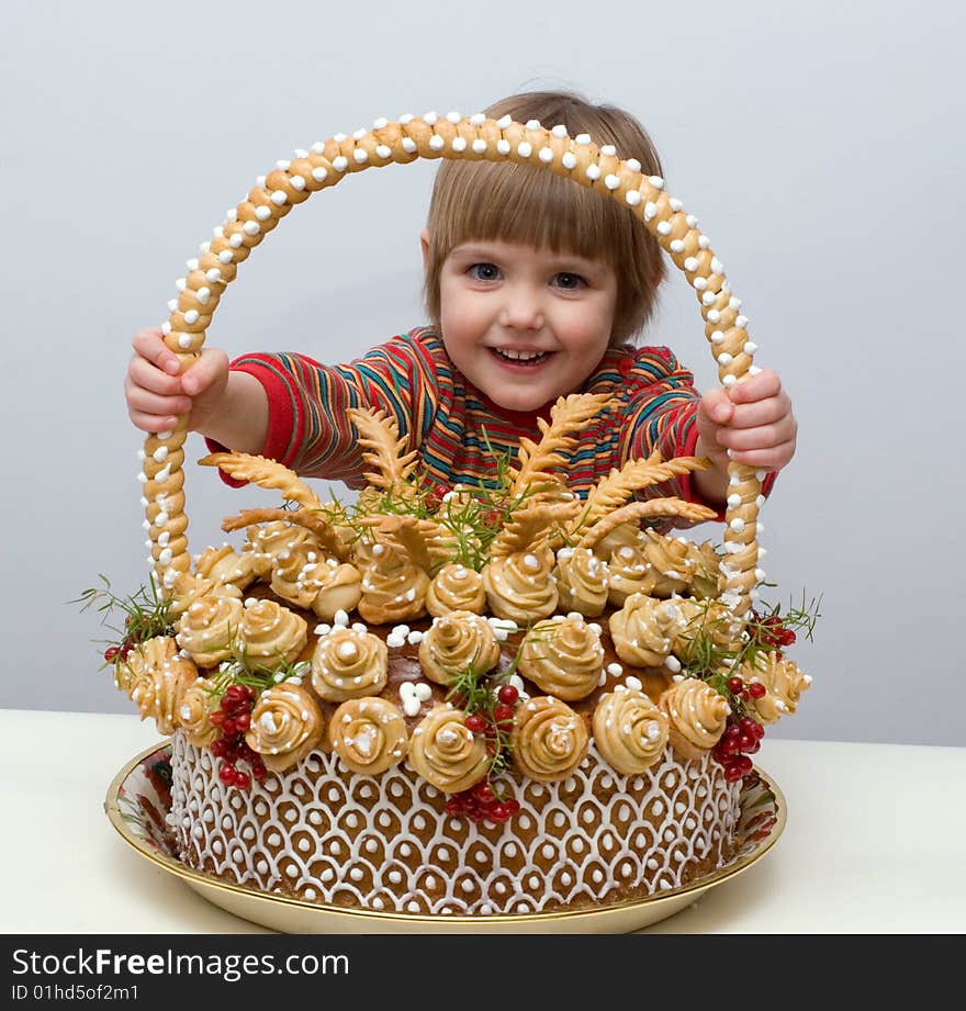 The little girl with traditional celebratory Ukrainian loaf. The little girl with traditional celebratory Ukrainian loaf