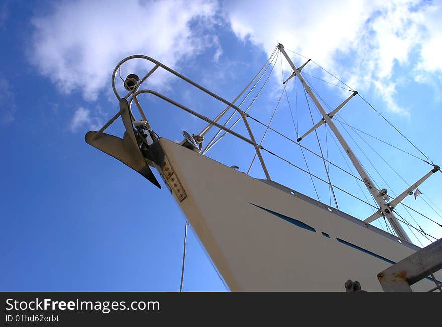 Front of a luxury yacht in a Marina