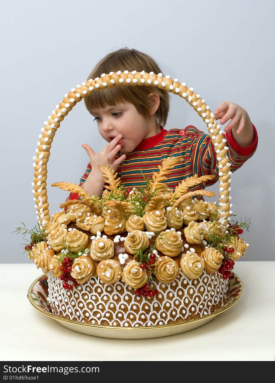 The little girl with traditional celebratory Ukrainian loaf. The little girl with traditional celebratory Ukrainian loaf