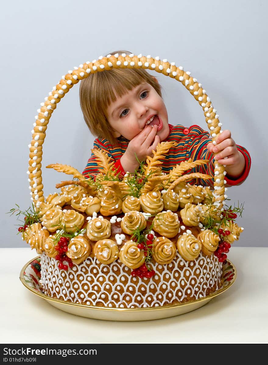 The little girl with traditional celebratory Ukrainian loaf. The little girl with traditional celebratory Ukrainian loaf