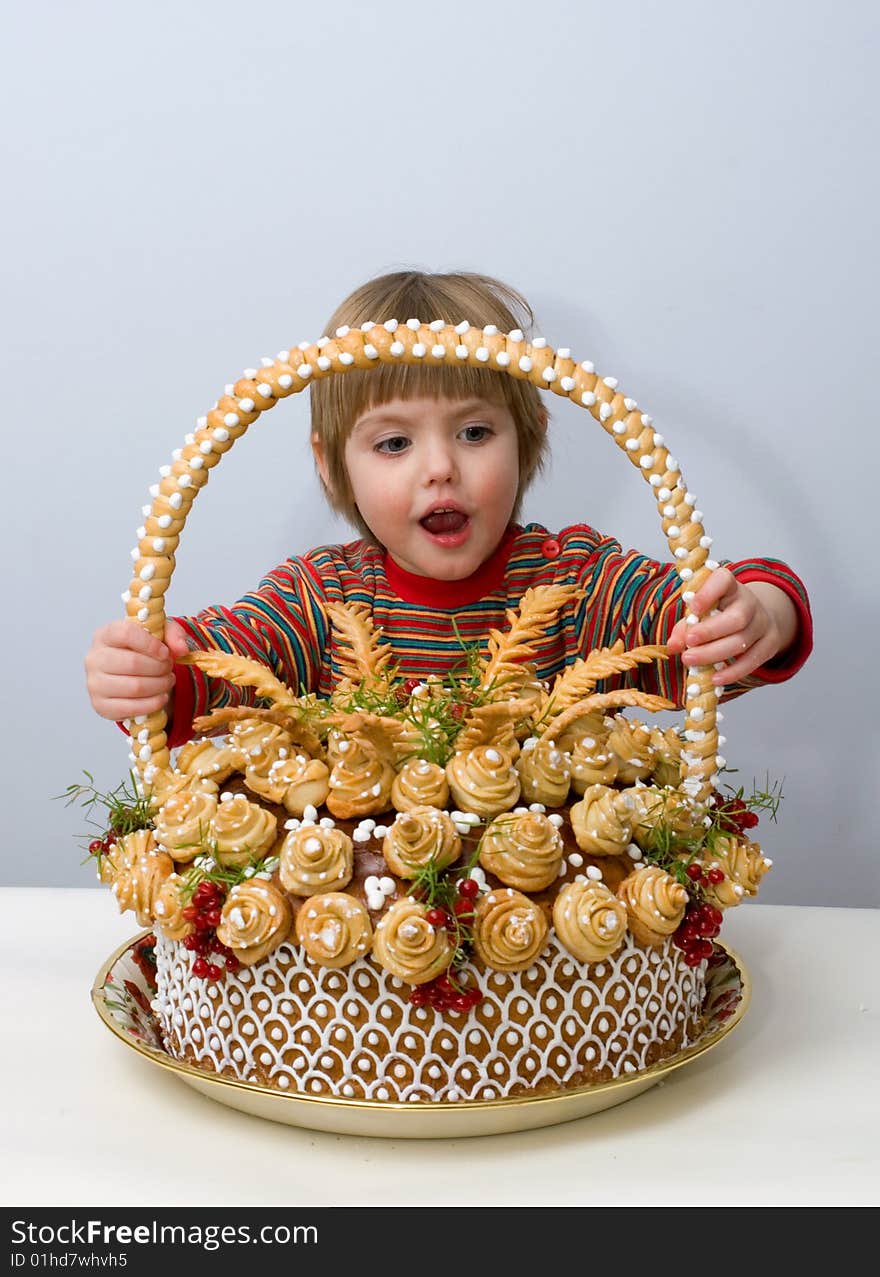 The little girl with traditional celebratory Ukrainian loaf. The little girl with traditional celebratory Ukrainian loaf