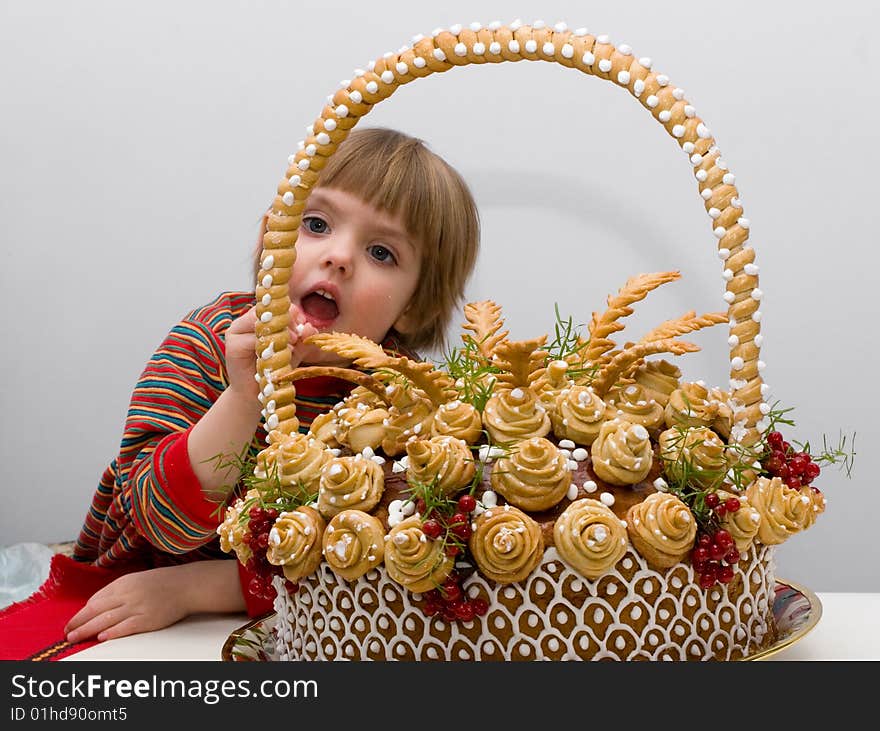 The little girl with traditional celebratory Ukrainian loaf. The little girl with traditional celebratory Ukrainian loaf