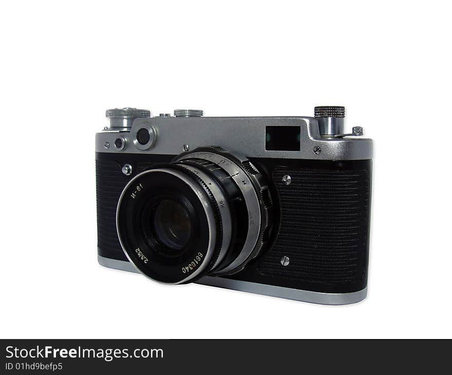 Old camera on white background