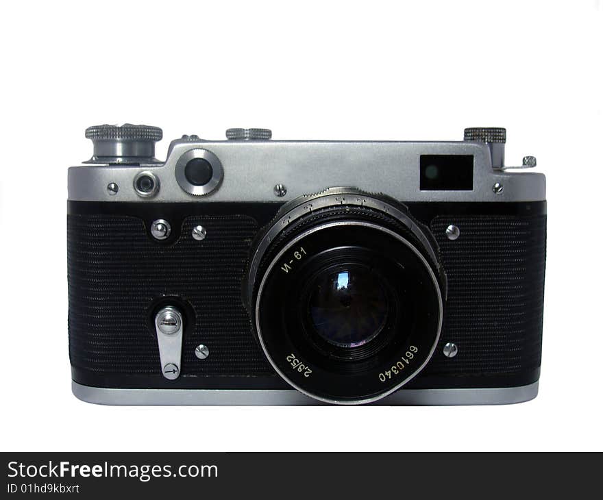 Old camera on white background