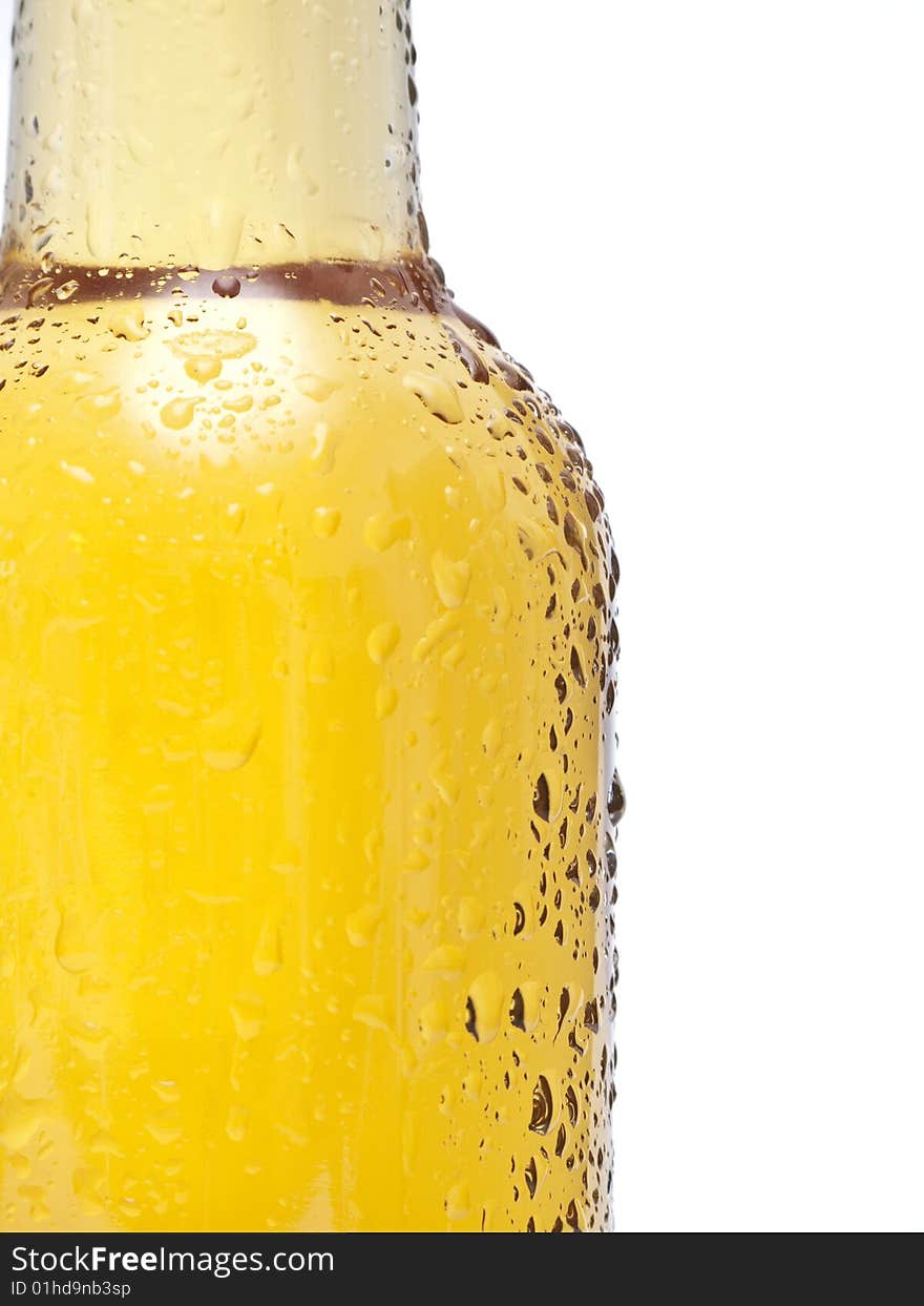 Cool Beer bottle close up on white