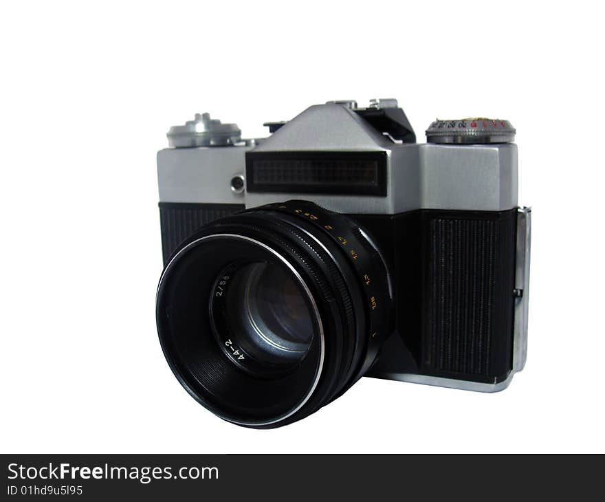 Old camera on white background