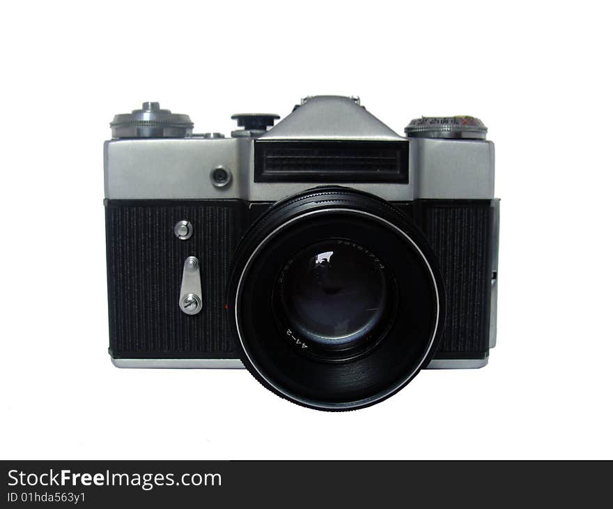 Old camera on white background