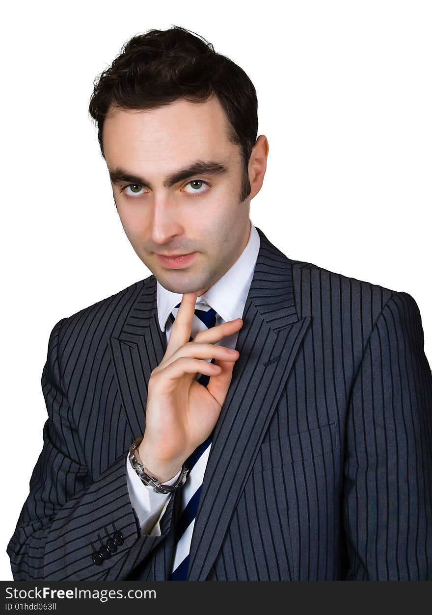 Thinking businessman isolated over white with clipping path