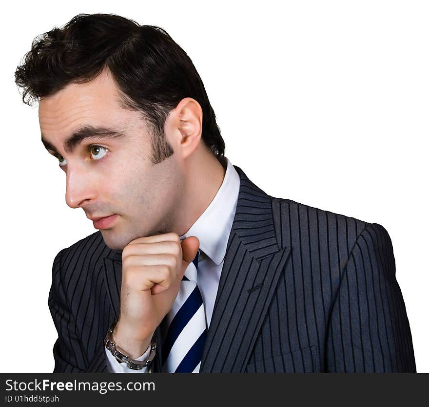 Thinking businessman isolated over white with clipping path