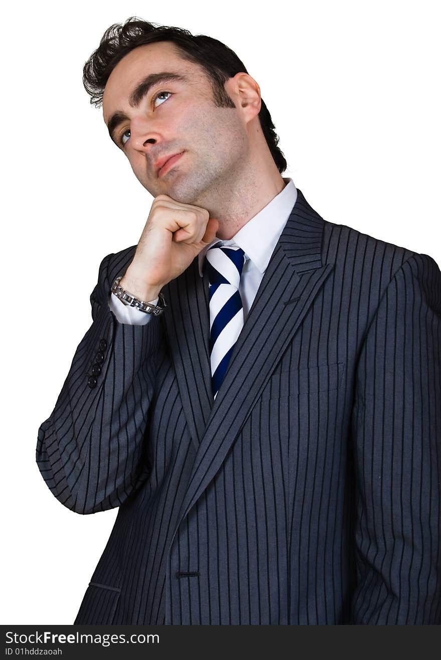 Thinking businessman isolated over white with clipping path