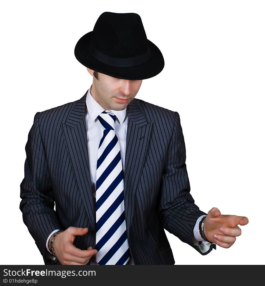 Retro mafioso ready to shoot isolated over white with clipping path