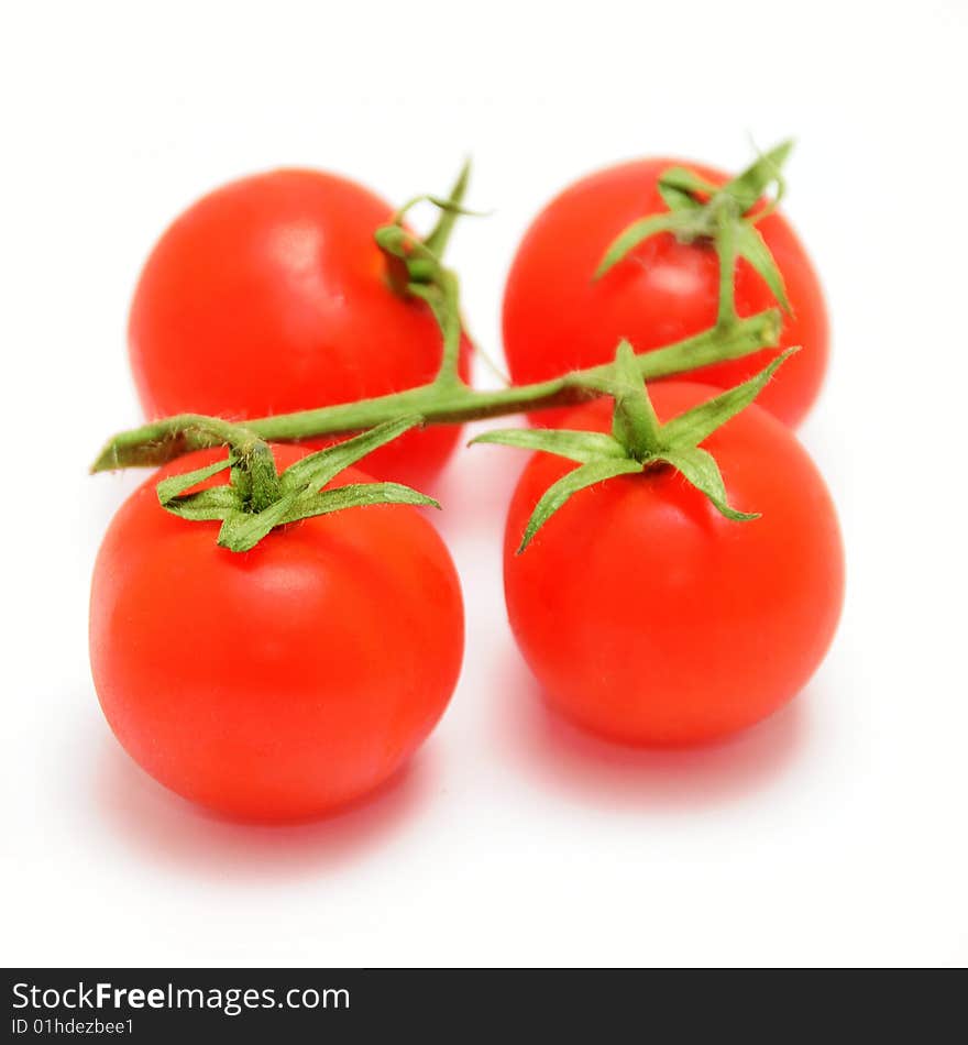 Four cherry tomatoes on branch