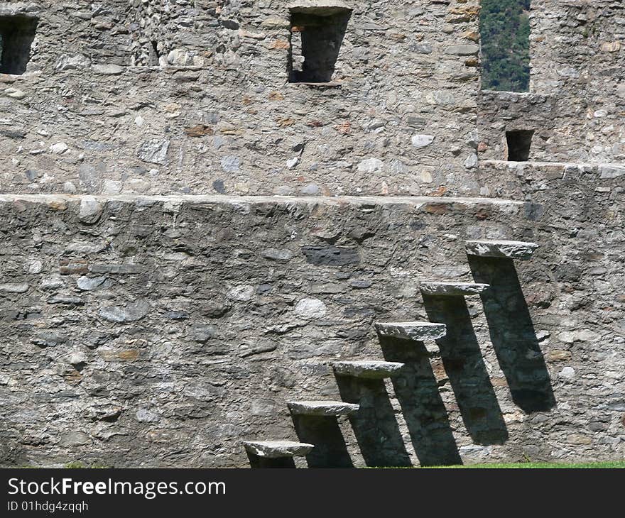 Old castle steps on the wall