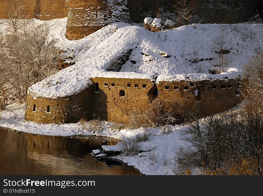 Ruins of an ancient fortress on the border of Estonia and Russia. The historic cultural monument. Ruins of an ancient fortress on the border of Estonia and Russia. The historic cultural monument.