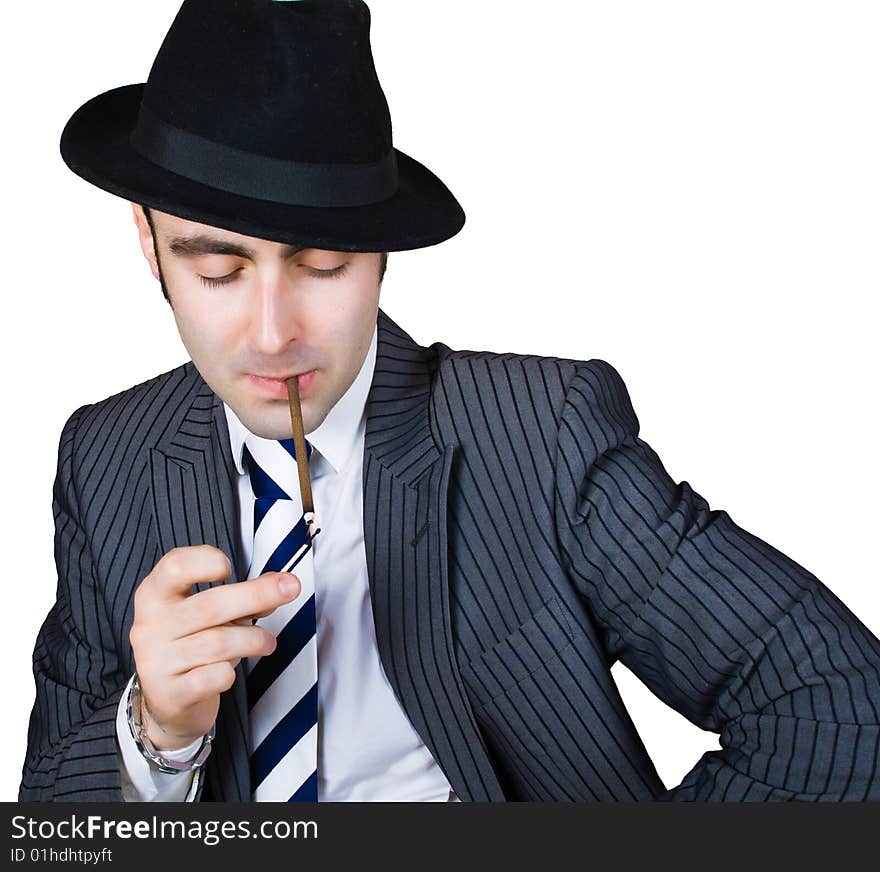 Retro Businessman Light A Cigarette