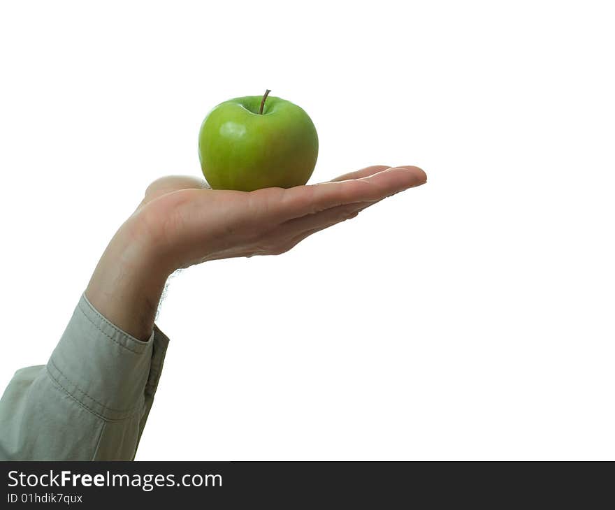 Isolated Green Apple In Hand