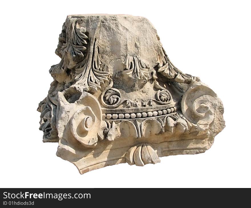 Isolated capital of the Roman column over white