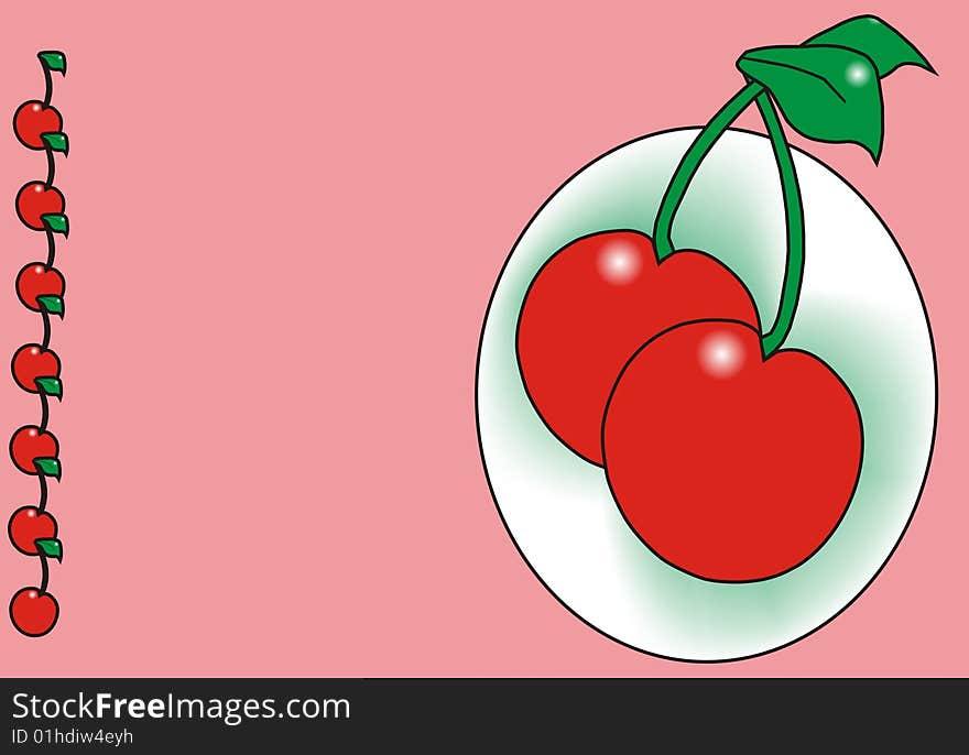 Pink background with several cherries. Pink background with several cherries