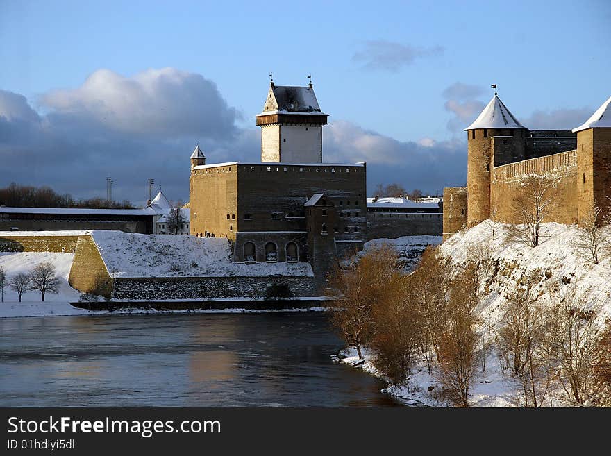 Ruins of an ancient fortress on the border of Estonia and Russia. The historic cultural monument. Ruins of an ancient fortress on the border of Estonia and Russia. The historic cultural monument.