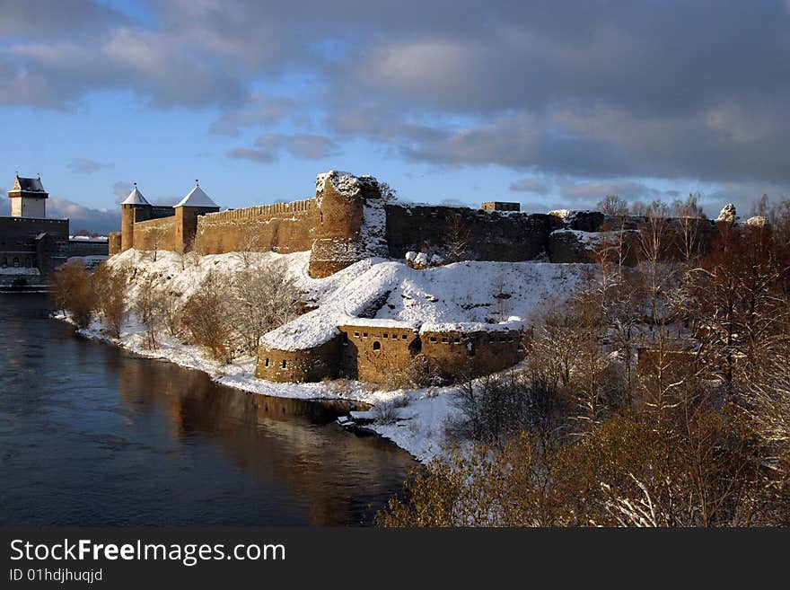 Ruins of an ancient fortress on the border of Estonia and Russia. The historic cultural monument. Ruins of an ancient fortress on the border of Estonia and Russia. The historic cultural monument.