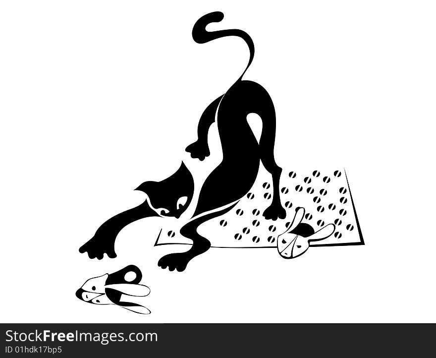 Vector illustration of stylized cat for design. The cat plays with slippers (EPS and JPG formats). Vector illustration of stylized cat for design. The cat plays with slippers (EPS and JPG formats)