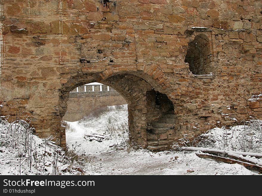 Ruins of an ancient fortress on the border of Estonia and Russia. The historic cultural monument. Ruins of an ancient fortress on the border of Estonia and Russia. The historic cultural monument.