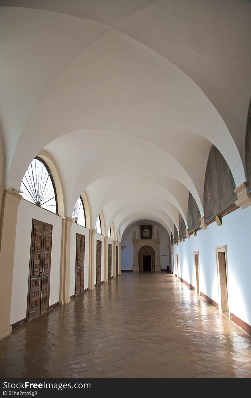 White monastery corridor