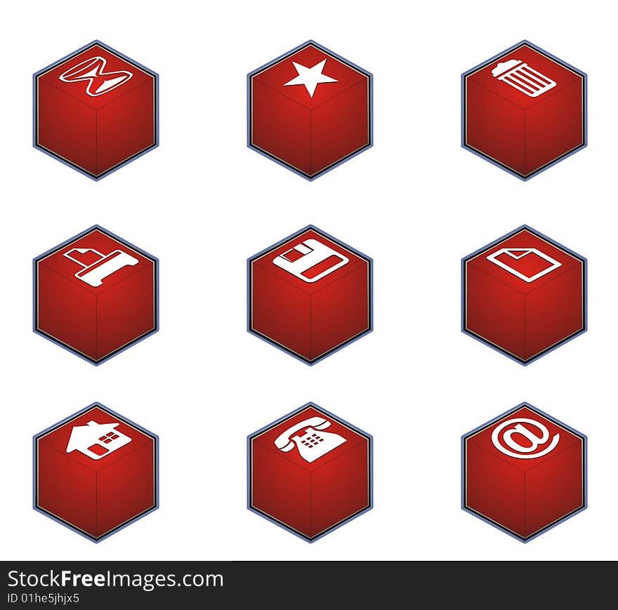 A  red cube icon series. A  red cube icon series