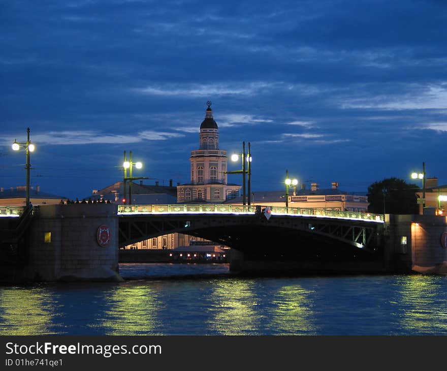 The bridge that is about to be raised on Neva river in Saint Petersberg in July. The bridge that is about to be raised on Neva river in Saint Petersberg in July