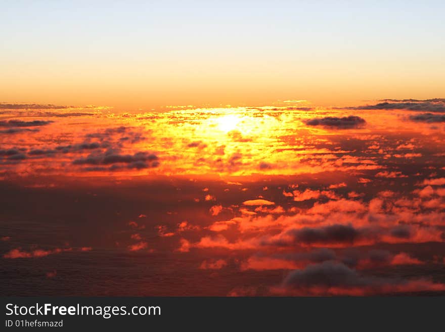 Sunset in the air from an airliner