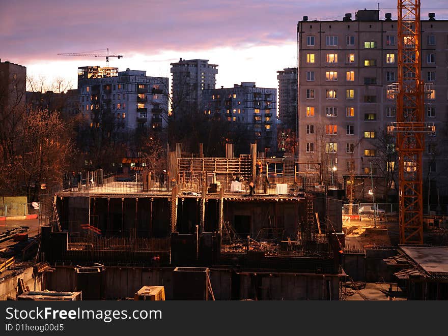 View on building in evening