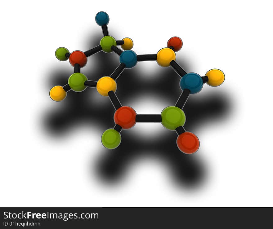 Isolated molecule with shadow - 3d render on white