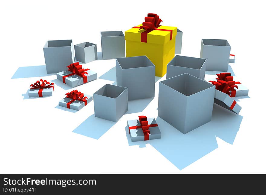 Opened gift boxes - 3d isolated illustration on white