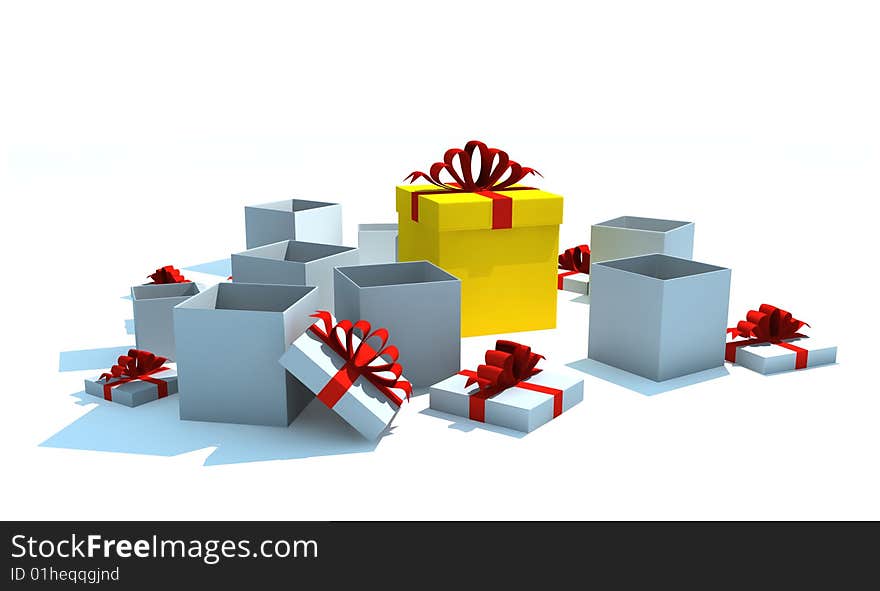 Opened gift boxes - 3d isolated illustration on white