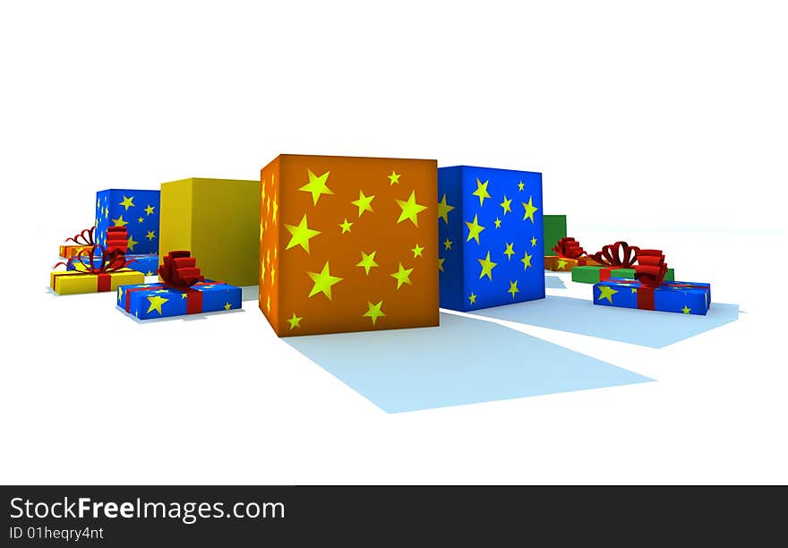 Opened multicolor gift boxes - 3d isolated illustration on white