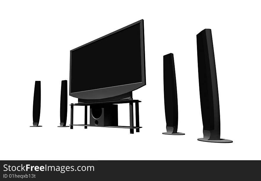 Home theater / high definition television with speakers - isolated 3d render