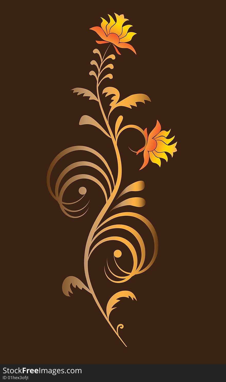 Fantastic golden ornament with flowers. Vector illustration