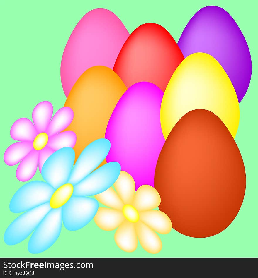 Colorful Easter eggs with flowers