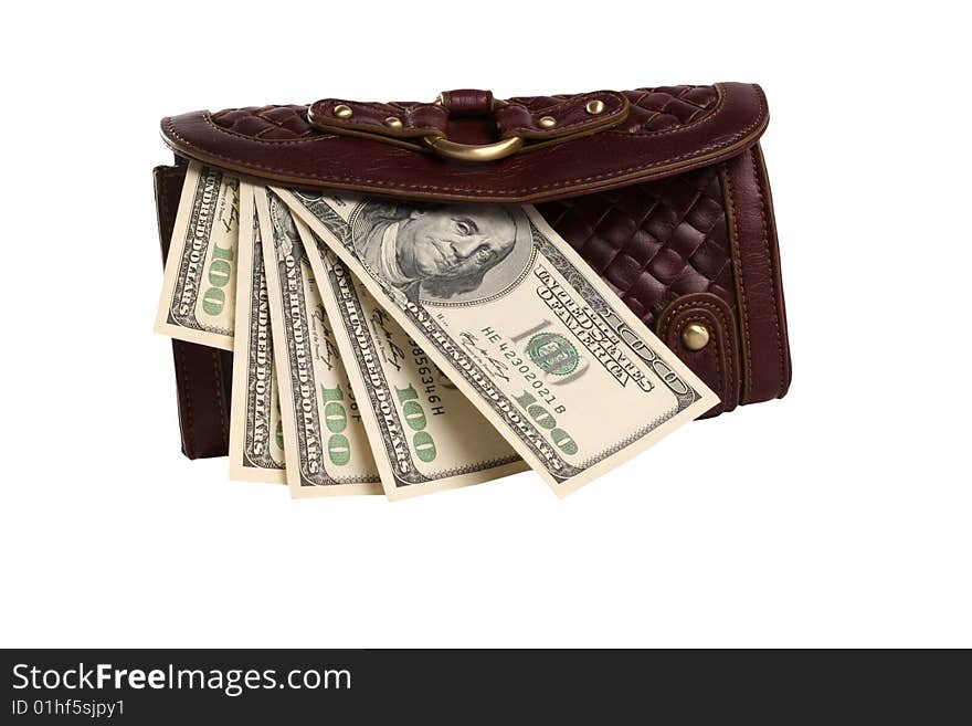 Purse with cash isolated over white background. Purse with cash isolated over white background