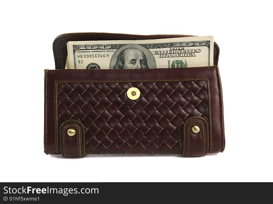 Purse with cash isolated over white background. Purse with cash isolated over white background