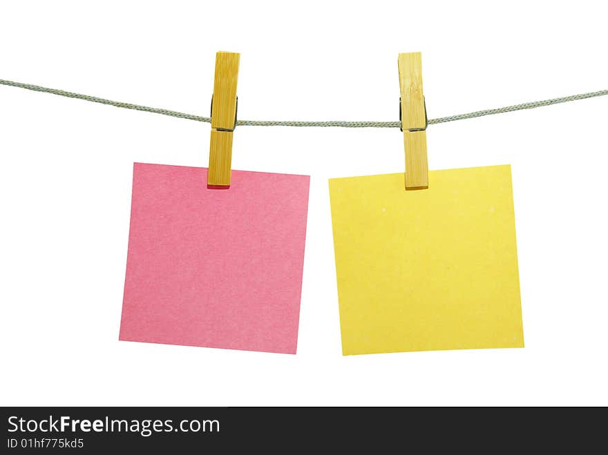 Note paper blanks on rope isolated on white